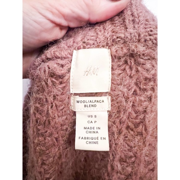 H&M Dusty Rose Boxy Cropped Alpaca Wool Blend Cardigan Sz Small - Picture 4 of 5